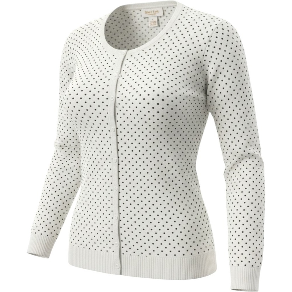 Peck & Peck Cashmere Cardigan Womens Large White Black Polka Dot Button Front